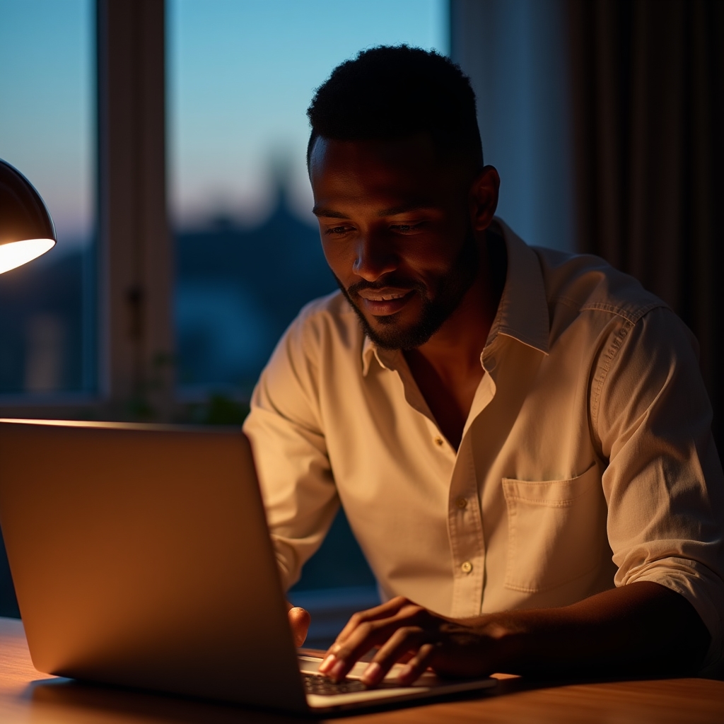 Person closing a laptop at the end of a workday as part of a shutdown routine