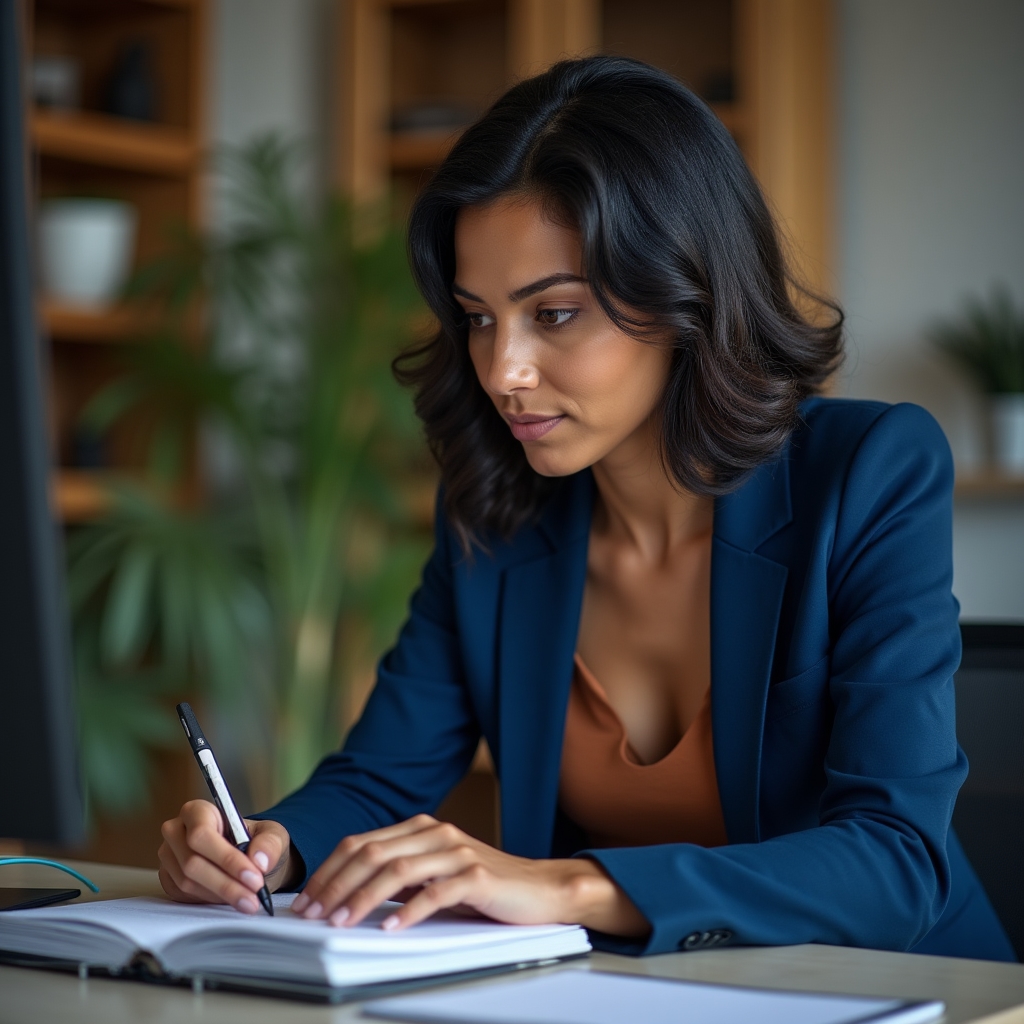 Remote worker deeply focused on a single task at a tidy desk