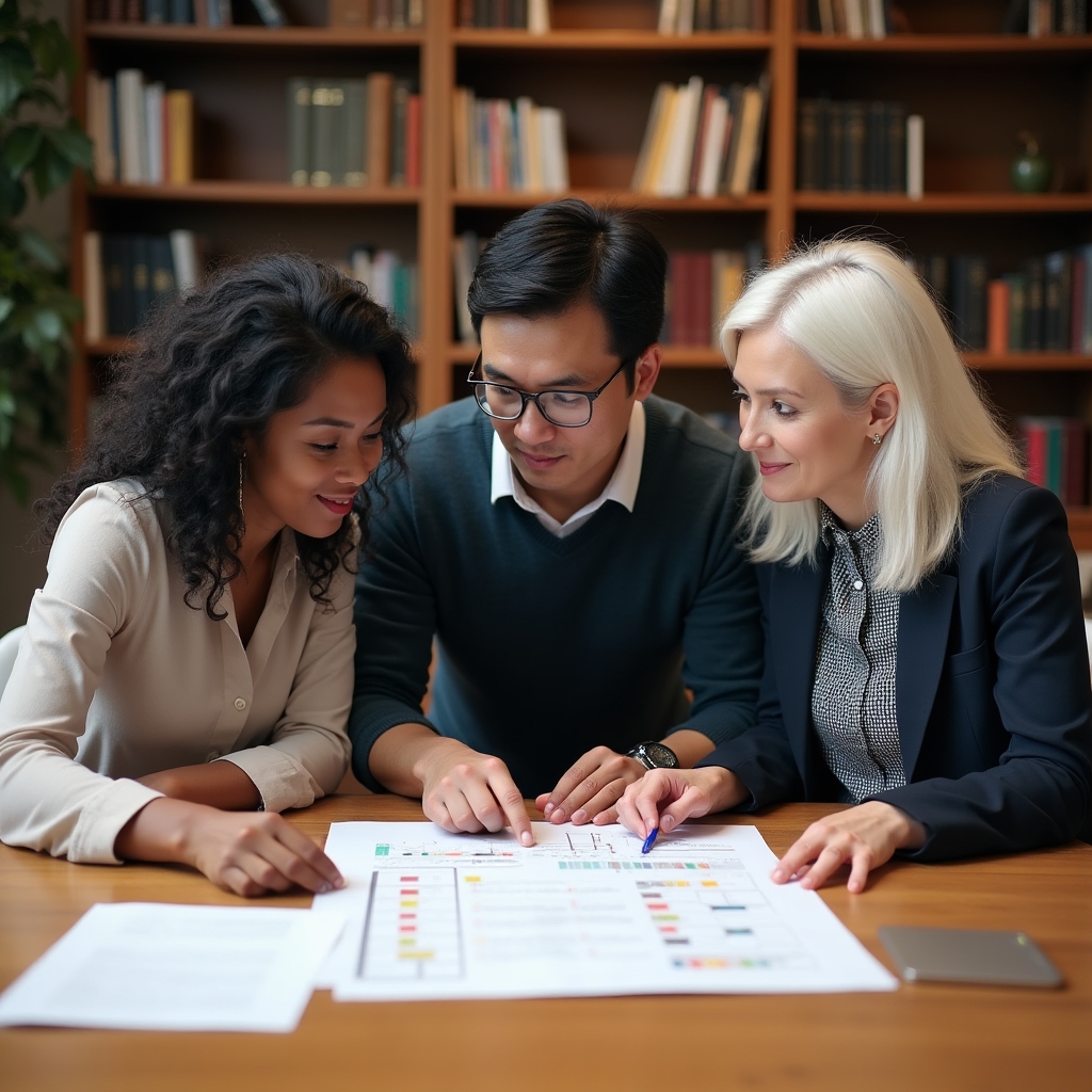 Team reviewing a workflow structure on paper at a shared table