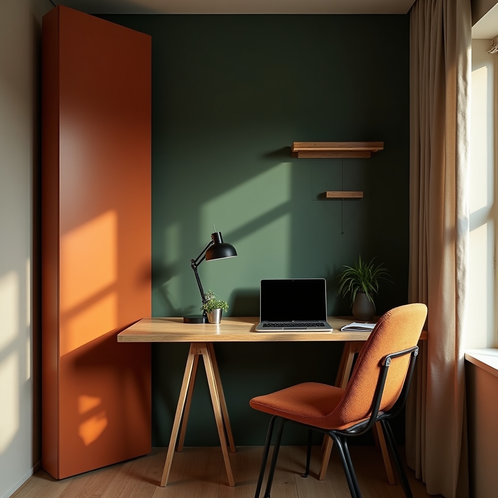 Home workspace corner with a visible transition marker between work and rest